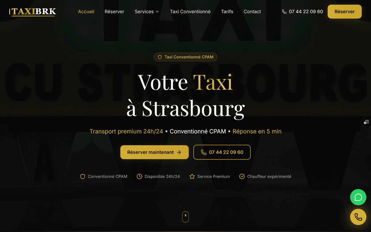 Capture d'écran du site BRK Taxi